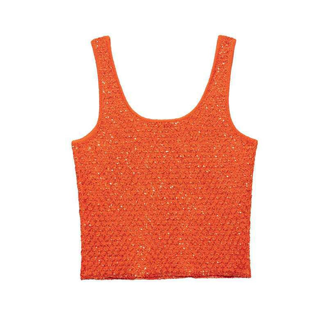 New Sequin European and American Style Women's Spring and Summer Foreign Trade Sexy Fashion Knitted Tops for Hot Girls