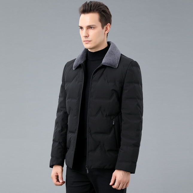 genuine goods Down Jacket Men's Short 2024 New Fashion Laps Business Casual Warm Removable Wool Collar Jacket