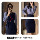 Navy Blue Vest Long Sleeve Shirt Dress / S