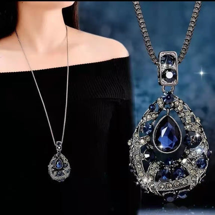 Korean Style Crystal Round Sweater Chain Long Fashion Versatile Autumn and Winter Necklace Pendant Light Luxury Chain