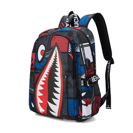 Cross-border Oxford Shark Schoolbag Primary School Grade 4, 5 and 6 Large Capacity Backpack Personalized Simple Backpack for Men