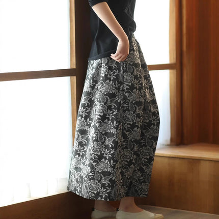 Japanese and Korean-style High-end Jacquard Skirt 2025 Spring and Summer New Cotton and Linen Hip Covering Slimming Waist A- Line Skirt Mid-length Skirt