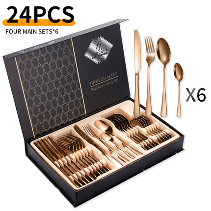 Cross-border Amazon stainless steel tableware 24 pieces suit Western tableware steak knife fork spoon gift box tableware suit