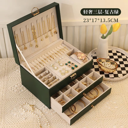 High-end jewelry storage box necklace earrings earrings earrings bracelet ring exquisite jewelry gold jewelry large capacity