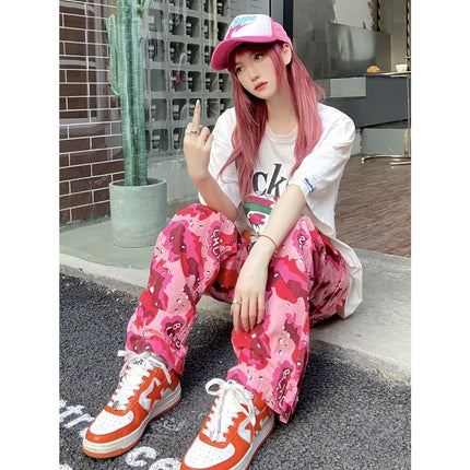 American Style Fashion Spring Vintage Camouflage Covers Loose Straight Multi-Pocket Ins Casual Pants for Men and Women