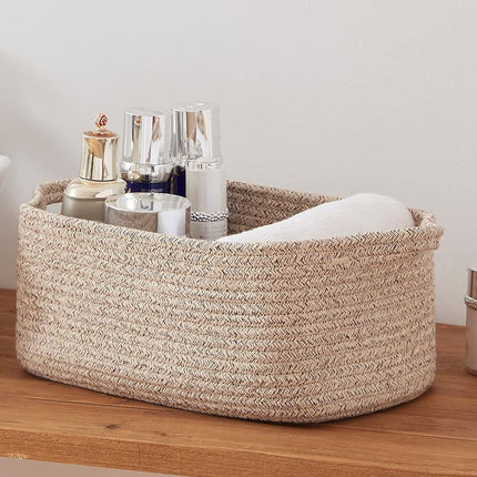 Amazon Rectangular Cotton Rope Storage Basket Storage Basket Storage Basket for Living Room Toys and Miscellaneous Items Cotton Rope Woven