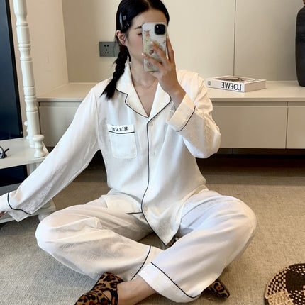 Light Luxury High-End Couple's Pajamas for Men with H Brand Embroidery, Spring and Autumn Ice Silk Long-Sleeve Simple Thin Homewear Set