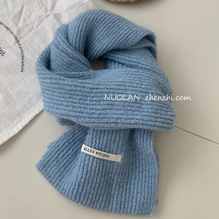 Factory Wool Blended Solid Color Wool Scarf Women's Winter White South Korea New Student Couple Simple Knitted Scarf
