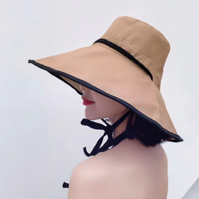 Large Brim Sun Hat for Women in Summer Korean Style Trendy Fashion Edge-Proof Uv Cycling Face-Covering Slimming Look Sun Protection Hat