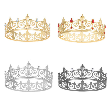 European and American Cross-Border Round Crystal Crown Ball Prince Tiara Crown Party Birthday Pair Decoration Ready-Made Factory Direct Sale