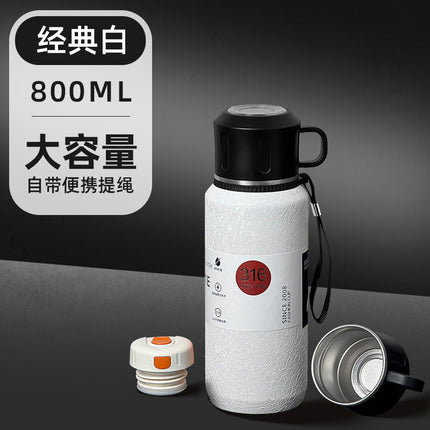 Outdoor Large-Capacity All-Steel Kettle for Men, Tea-Water Separation Vacuum Insulated Cup, 316 Stainless Steel Hiking Sports Water Cup