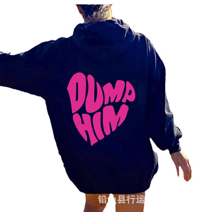 Foreign Trade Women's Velvet Sweatshirt Plain Heart-Shaped Letter Print Kangaroo Flap Pocket Pants Drawstring Print Hoodie