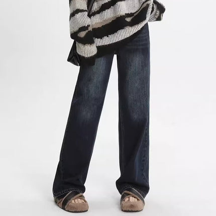 Autumn and Winter 2024 New Retro High Waist Jeans Women's Small Wide Leg Pants Mop Loose Straight Leg Pants
