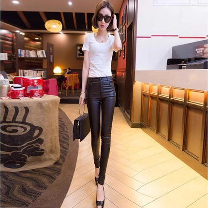 2025 Autumn and Winter Trendy Leather Pants for Women, Fleece-Lined and Thickeneded, Korean Style Tight-Fitting High-Waist Slimming Look Pants for Women, Outer Wear Leggings