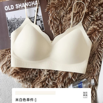 Seamless Liquid Foundation Underwear Women's Small Chest Push-up Summer Thin Vest-style Integrated Invisible Skin Thin Shoulder Strap Bra