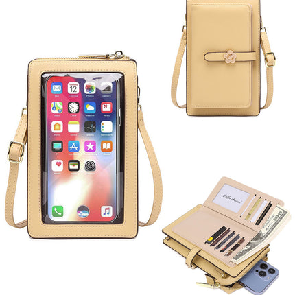 Women's Touch Screen Mobile Phone Bag Spring New Small Fresh Vertical Cross-Body Bag Multi-Functional Pu Soft Leather Buckle Small Square Bag