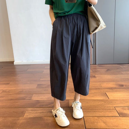 Japanese-Style High-Waisted Straight-Leg Cargo Pants for Women, Summer Thin 2025 New Cropped Carrot Pants, Loose Casual Wide-Leg Pants