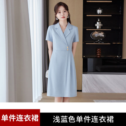 [Elegant Long Skirt] V-neck Short-sleeved dress High-end Work Clothes Mid-length Skirt Spring and Summer Business Wear Uniform