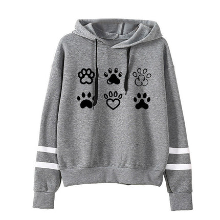 in stock Foreign Trade Cross-border Love Dog Feet Printed Parallel Bars Striped Sweatshirt Men's and Women's European and American Autumn and Winter Jacket