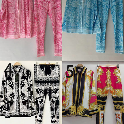 V home cross-border foreign trade acetate plaid printed loose shirt two-piece high waist stretch leggings fashion suit