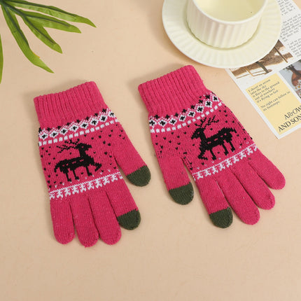 Jacquard Smart Touch Deer Winter Warm Gloves Manufacturer Wholesale Fleece-Lined Knitted Touch Screen Gloves for Men and Women