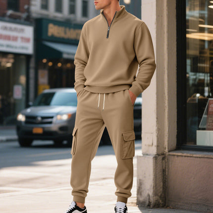 Cross-Border Autumn and Winter Men's Clothing Amazon Sweatshirt Set Men's Casual Fleece-Lined Warm Zipper Men's Workwear Pants Set