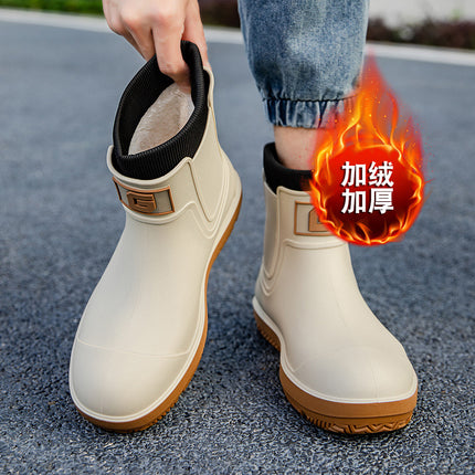 Foreign trade couple's rain shoes men's and women's outdoor waterproof non-slip rubber shoes short tube fashion rain boots men's fleece-lined wear-resistant water shoes