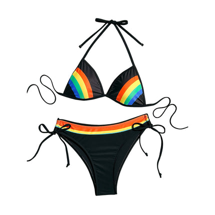 Bikini Rainbow Two-Piece Swimsuit Gradient Sexy Backless Halter Amazon European and American Bikini Swimsuit Women's Swimwear