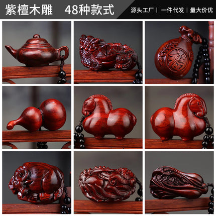 Lobular red sandalwood wood carving handle piece fortune pendant brave play piece text wealth pendant wood text play crafts