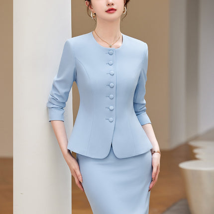 Blue suit women's suit 2024 new autumn high-end work clothes jewelry shop beautician hotel front desk work clothes