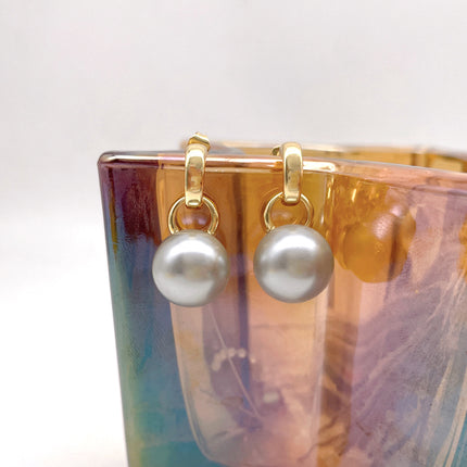 Cross-Border Hong Kong Style Retro Pearl Simple Earrings Light Luxury High-End Fashion Women's Earrings Round Bead Earrings