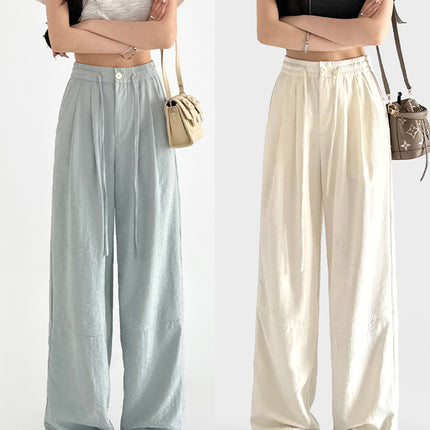 2026 New Style Women's Summer High-Waisted Slimming Casual Loose Straight Ice Silk Drape Wide-Leg Pants