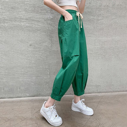 Loose Workwear Harem Pants Women's Spring New Style Leggings Nine-point Pants ins Green Bloomers Wide-leg Casual Pants