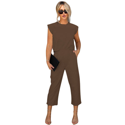 Yd8753-A1 European and American Clothing Amazon New Fashion Casual Pure Color Nine-Point Pants Two-Piece Set Cross-Border Women