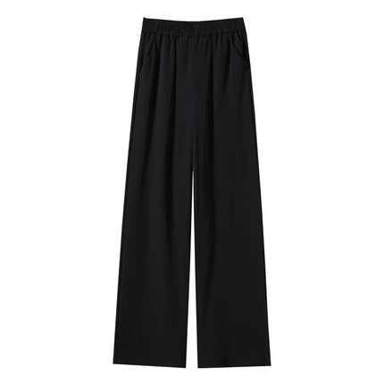 Ice Silk Thin Narrow Wide-Leg Suit Pants for Women, Summer Casual Pear-Shaped Body Slimming Drape Straight Sunscreen Pants