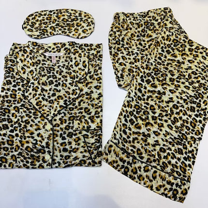 2025 Big-Name Catwalk Export Brushed Cotton Long-Sleeved Women's Pajamas Printed Casual French Outer Wear Home Clothes with Eye Mask
