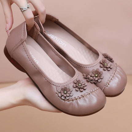 2026 Shallow-Mouthed Mom Shoes, Soft-Soled Non-Slip Middle-Aged Leather Shoes, Flat-Soled Shoes for Middle-Aged and Elderly Women, Spring and Autumn Models
