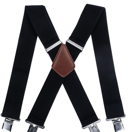 Men's Black Elastic Cross Strap Suspenders with 50mm Width, 5cm Wide Elastic Suspenders, X-Shaped Strong Elastic Suspenders for Foreign Trade