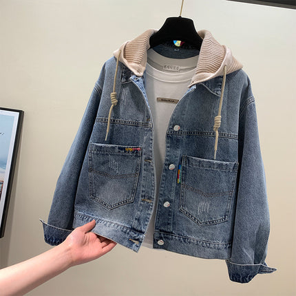 Denim Coat Women's 2024 Spring New Loose Korean Style Trendy Ins Detachable Cap Net Red Tooling Denim Clothes