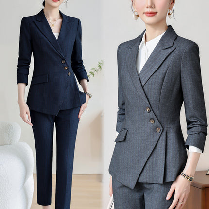 High-end Sense Striped Suit suit Women's 2024 Autumn Fashion Elegant High-end Business Wear Goddess Fan Dress Suit
