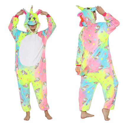 Cartoon One-Piece Cross-Border New Flannel Autumn and Winter Pajamas Animal Luminous Pegasus Dinosaur Couple Pajamas Home Clothes