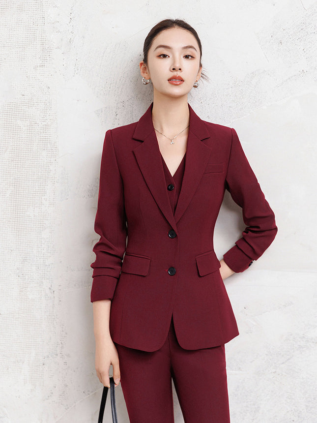 Cross-Border Red Hostess Suit Set for Women, Formal Attire for Broadcast Art Exams, Speech Competitions, Interviews, and News Anchor On-Camera Appearance