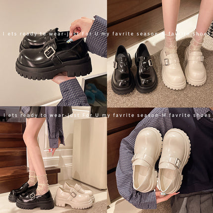 Women's Thick-Soled Loafers for Small People 2025 Spring New Hot Style Height-Increasing Jk Flats Platform Soft-Soled Small Leather Shoes