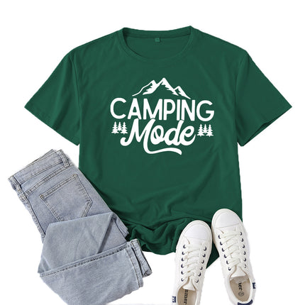Amazon Supply Camping Mode Printed Short-Sleeved Women's Casual Summer Casual Loose Round Neck European Size