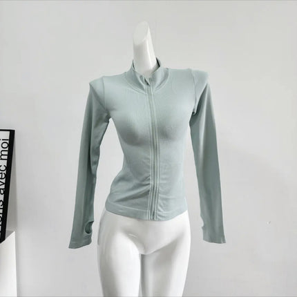 Sports Coat Women's Stand Collar Zipper Long Sleeve Gym Tight Running Quick-Drying Clothing Slim Yoga Clothing Top