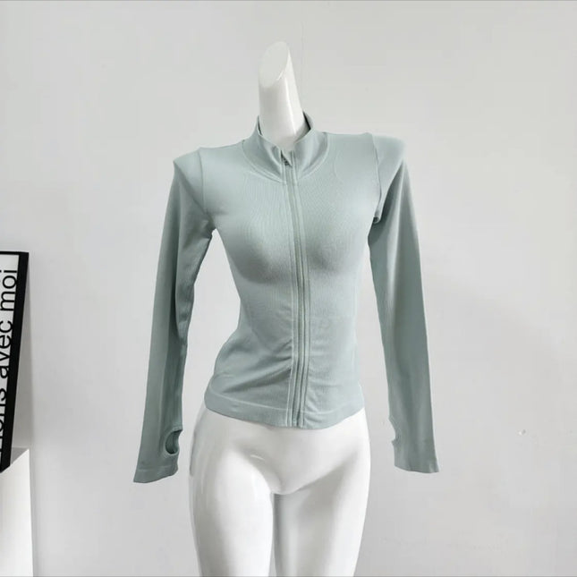 Sports Coat Women's Stand Collar Zipper Long Sleeve Gym Tight Running Quick-Drying Clothing Slim Yoga Clothing Top