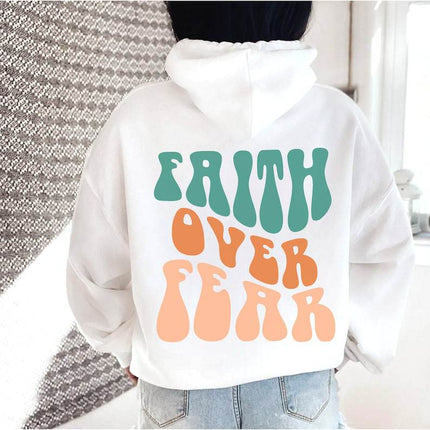 Cross-Border Export Faith over Fear Hoodie Letter Print Kangaroo Flap Pocket Pants Drawstring Print Hoodie