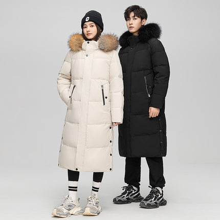 Winter Trendy Brand Thickened White Duck Down Warm Cold-proof Coat Down Jacket Men's Long Over-knee Hooded Jacket