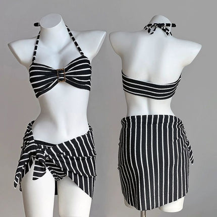 Source Manufacturer Cross-Border Bikini Thai Split Three-Piece Long Skirt Mesh Sexy Hot Girl Vacation Small Breast Swimsuit