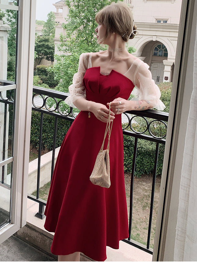 Toast Dress Bride wine red Summer dress Women Usually Wear High-end Wedding Engagement Door Dress